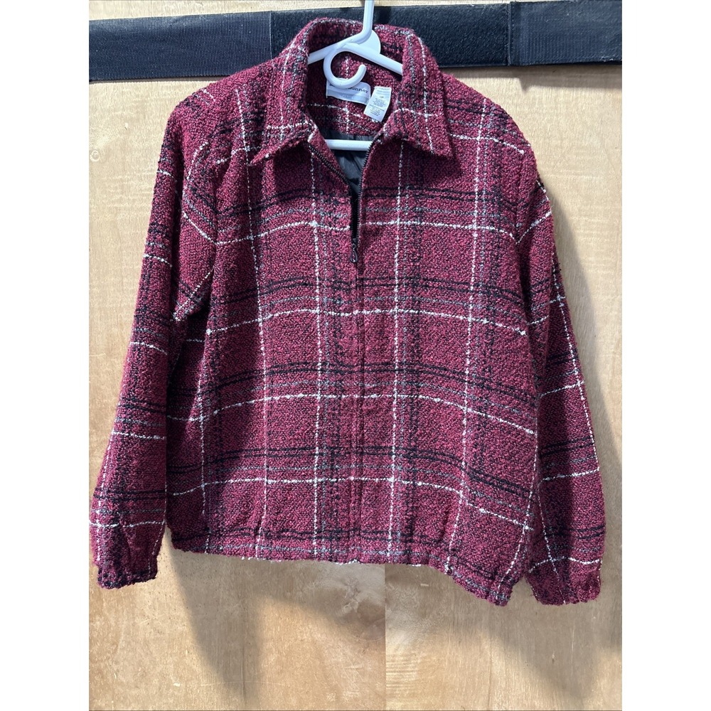 Alfred Dunner Jacket Womens 12P Plaid Boucle Zip Lined Pockets Acrylic